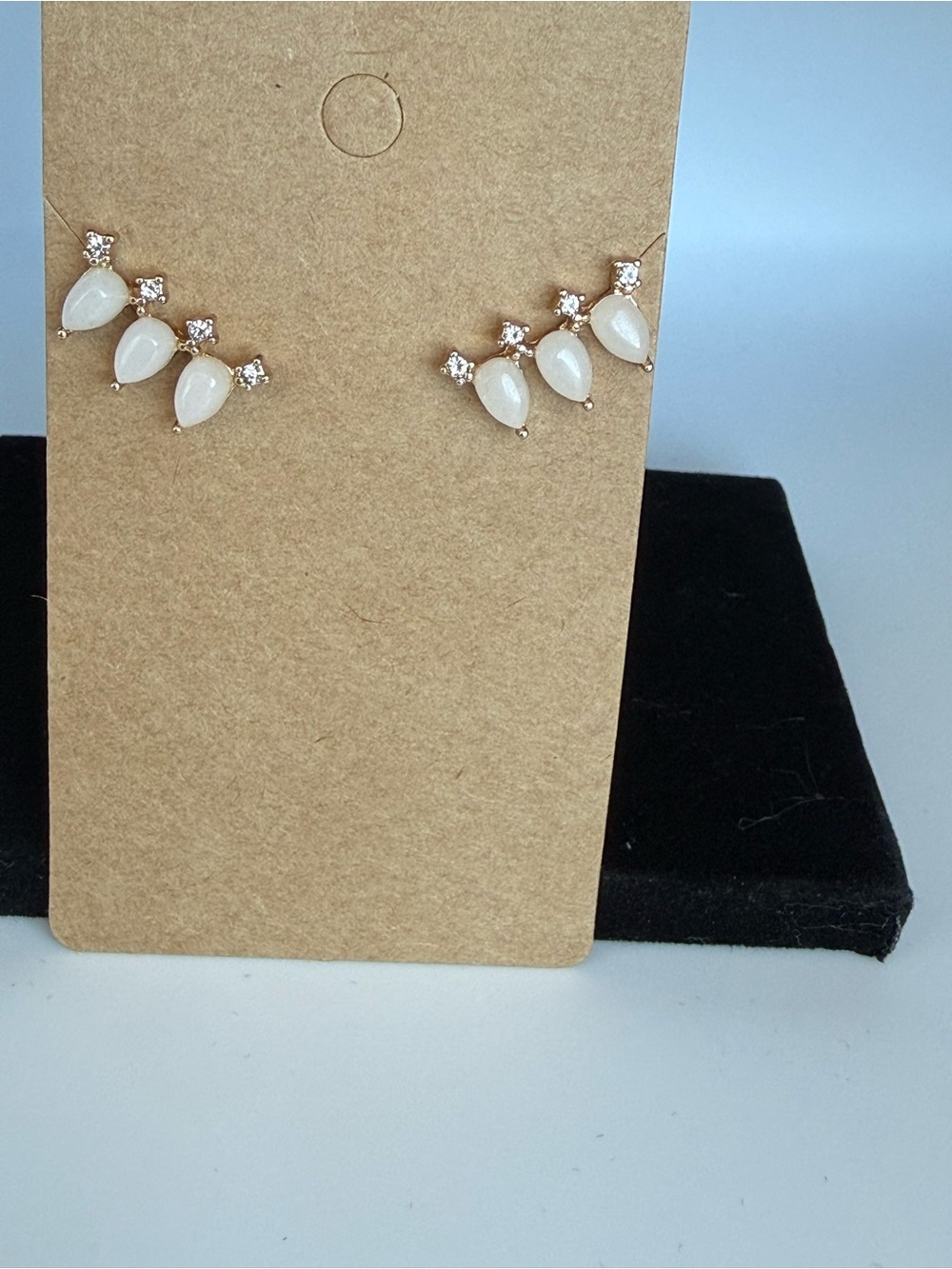 Park Lane Hula Cream Teardrop Crystal Ear Climbers with Gold Accents